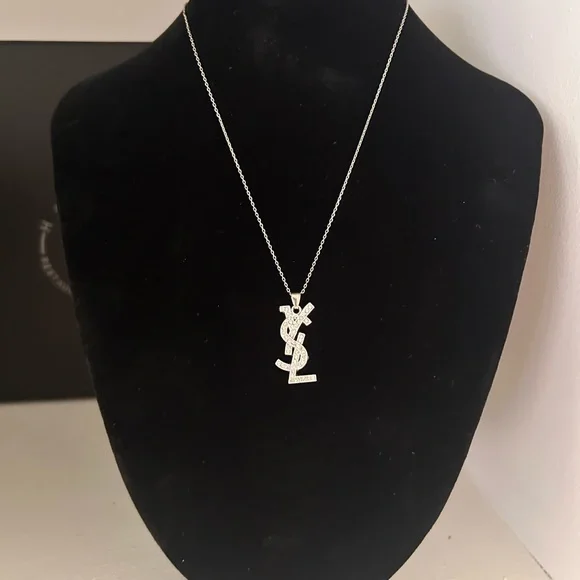 AUTHENTIC YSL Logo Pendant Necklace with Rhinestones - Picture 3 of 6